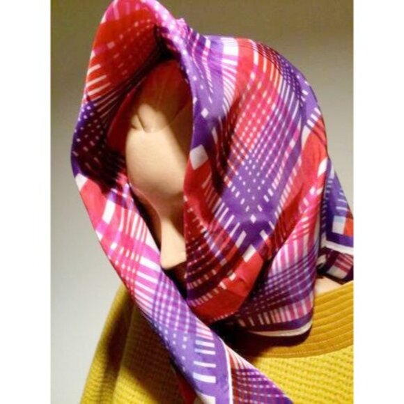 Red Pink Purple Plaid Retro Scarf Vintage Accessories - Picture 4 of 4